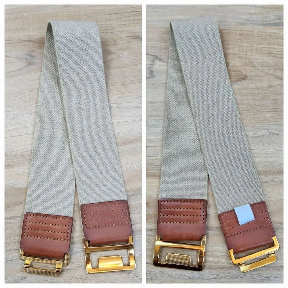💜Tan w/Gold Toned Interlocking Buckle Wide Elastic Belt